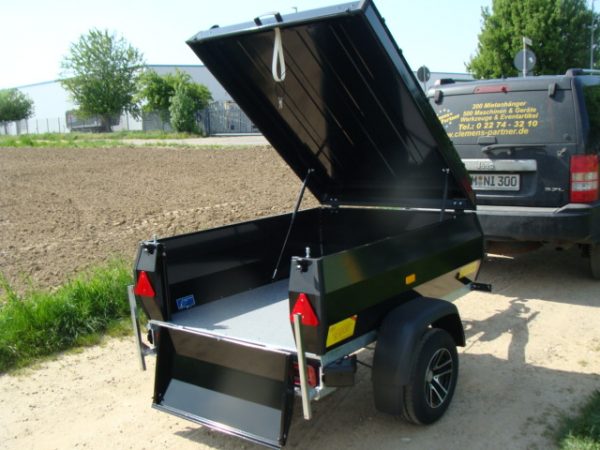 STEMA RETRO Advanced 850 schwarz mit Dachreling Deckelanhänger/Campinganhänger gebremst 1470 x 1070 x 400 mm - 100 km/h Urlaubsanhänger abschließbar Bereifung Alufelge black 195/55 R10C – Bild 12