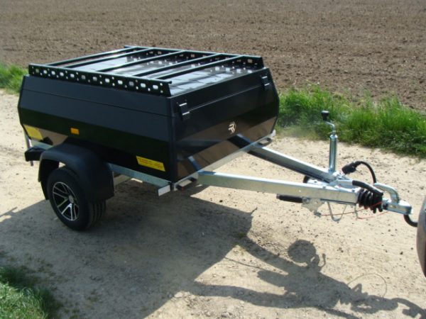 STEMA RETRO Advanced 850 schwarz mit Dachreling Deckelanhänger/Campinganhänger gebremst 1470 x 1070 x 400 mm - 100 km/h Urlaubsanhänger abschließbar Bereifung Alufelge black 195/55 R10C – Bild 7